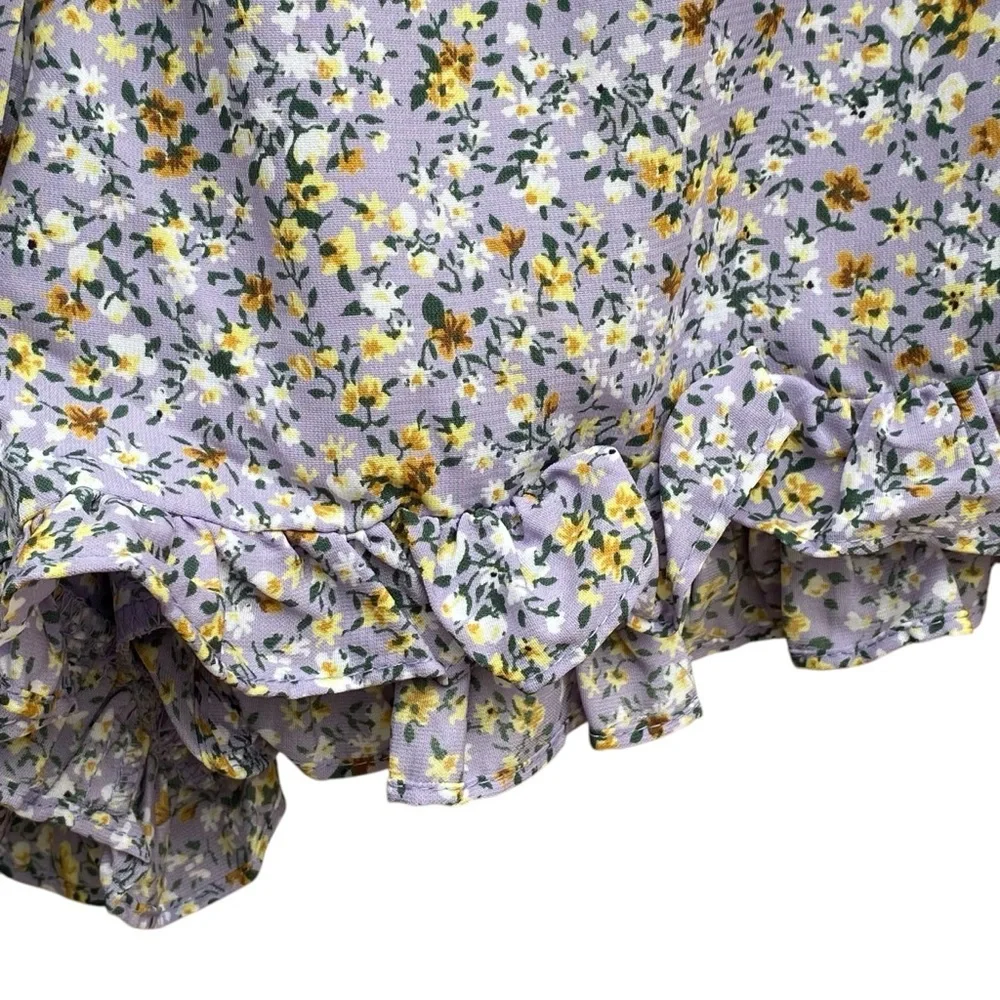 Lulus Sweetie Season Purple Floral Print Ruffled Hem Shorts Womens Size XL NWT